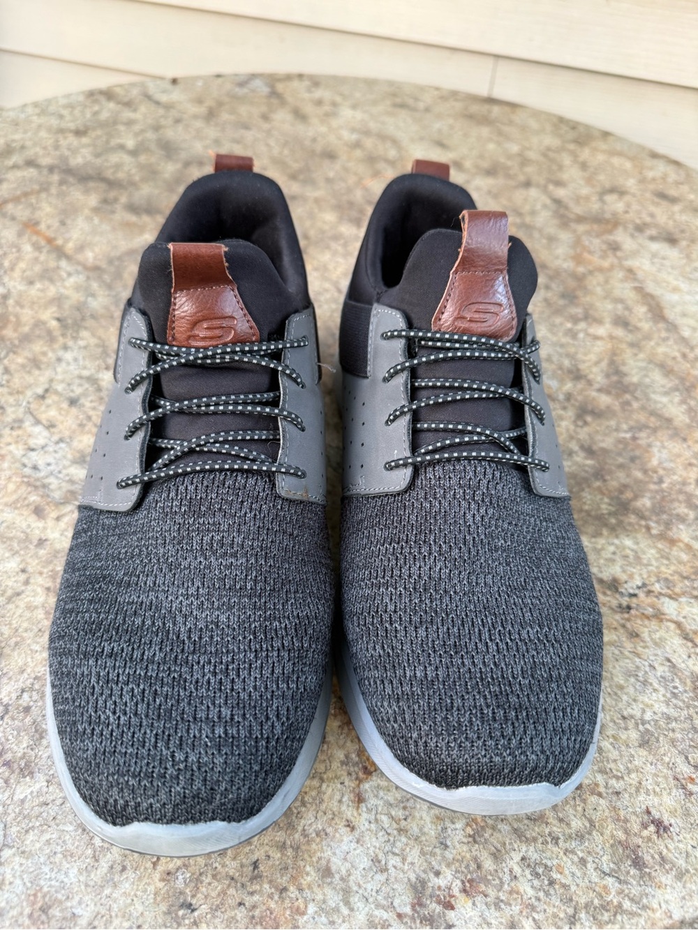Skechers Men's Charcoal Knit Athletic Sneakers with Brown Tabs